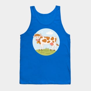 Cow Cartoon Hand Drawn Illustration Tank Top